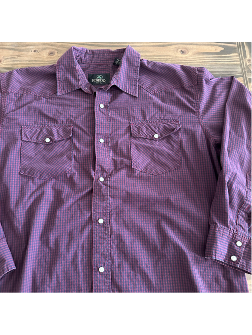 RedHead Shirt Mens XL Red Blue Plaid Western Button Front Long Sleeve